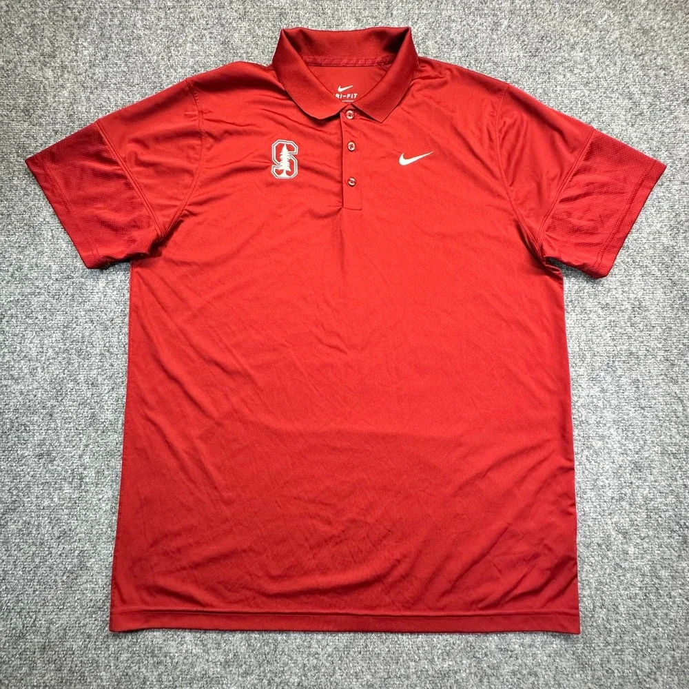 Nike Stanford Cardinal Polo Mens XXL Red‎ Dri-FIT On-Field Short Sleeve